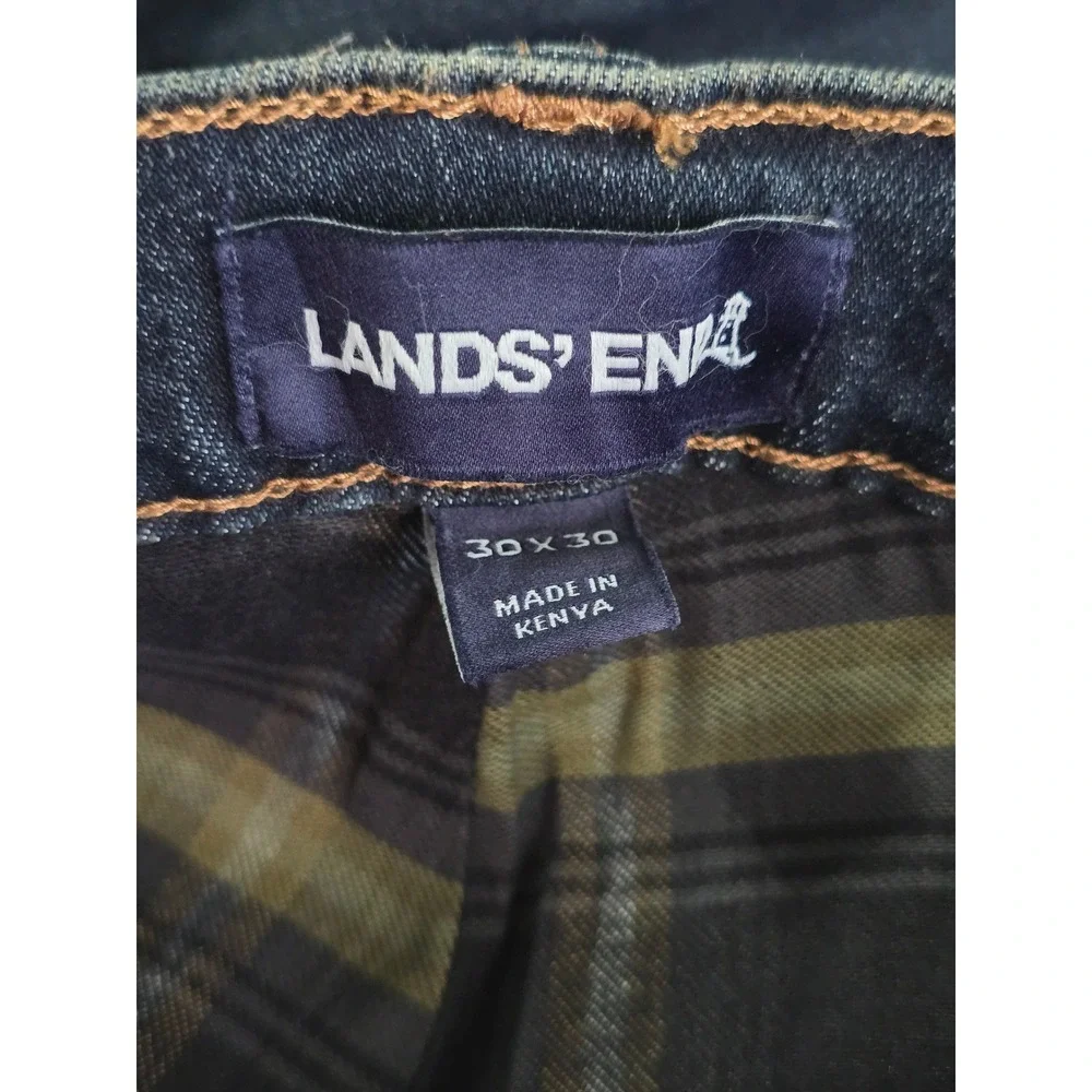 Lands End Mens Flannel Lined Straight Leg Jeans Dark Wash Indigo 30x30 1799238